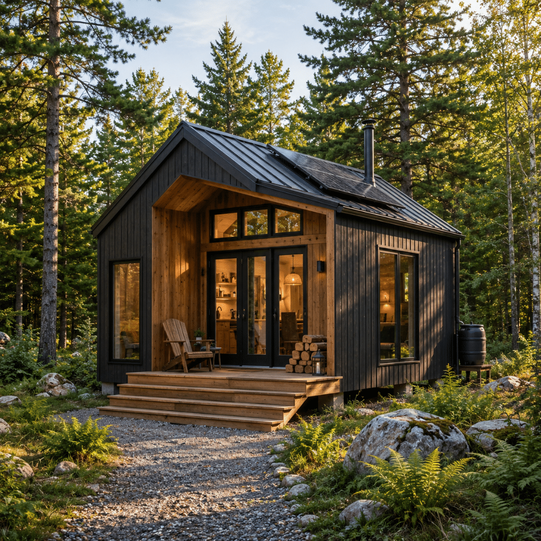 Prefab cabins in Ontario on a rural forest lot — compact off-grid modular cabin by My Own Cottage for remote and recreational properties