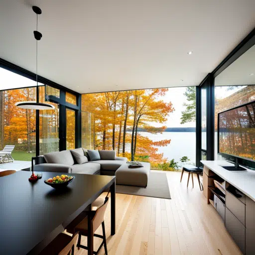 Prefab-Cottages-For-Sale-Ontario-Modern-Affordable-Prefab-Cottage-Interior-In-Dense-Forest-in-Ontairo-Unique-Design-Example