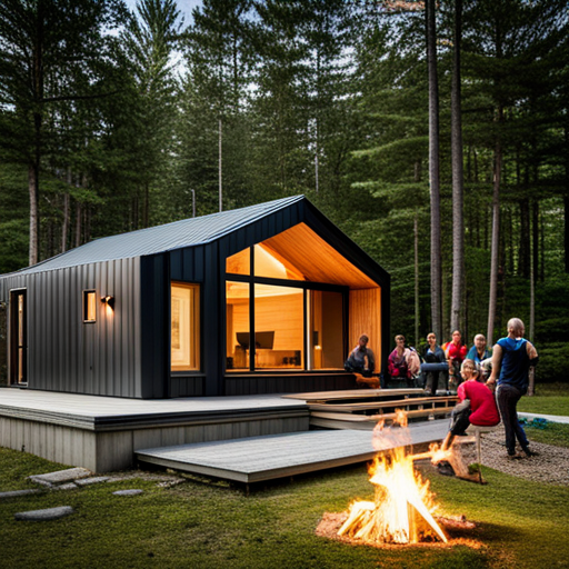 Custom-Prefab-Cottages-Ontario-People-By-Bonfire-And-Cottage