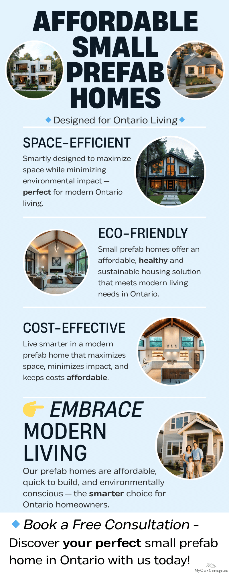 Affordable small prefab homes in Ontario with luxury exterior and interior design