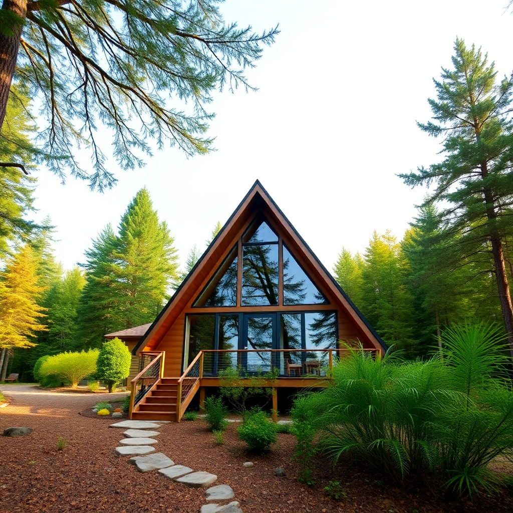 cost-of-a-cottage-in-ontario-beautiful-affordable-a-frame-prefab-cottage-in-lush-woods-in-Ontario-with-beautiful-scenic-backdrop-Canadian-landscape