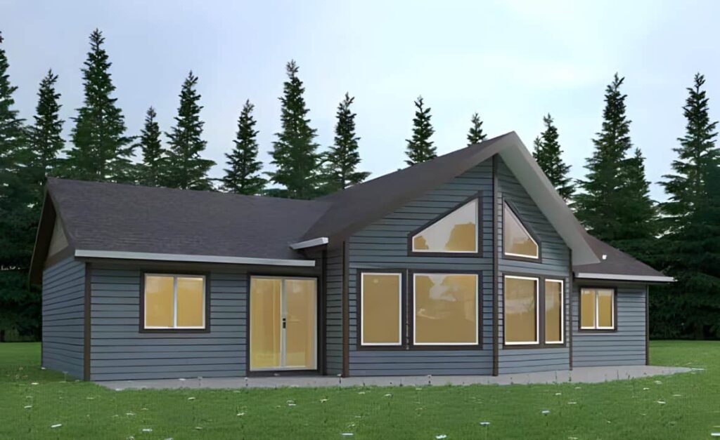 Prefab cottages Muskoka Harbour Side 1269 sq ft three bedroom modular cottage by My Own Cottage waterfront design with large windows and covered deck Ontario 2026