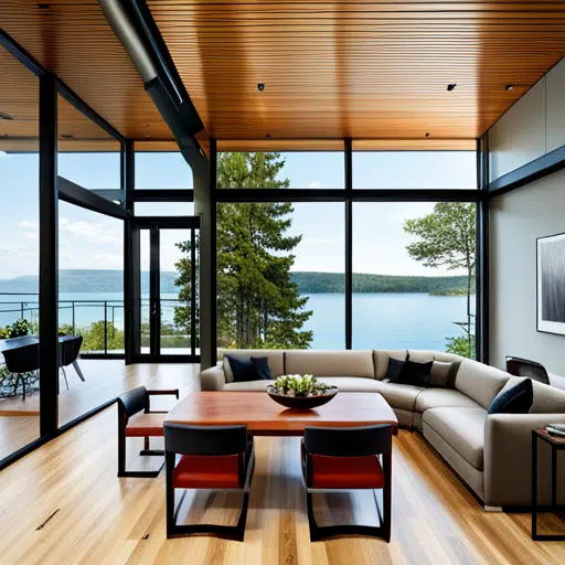 Prefab-Homes-Ontario-For-Sale-Beautiful-Living-Room-Interior-With-Outdoor-Lakefront-Deck-Area