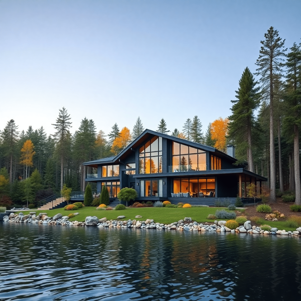 Prefabricated-Homes-Ontario-Beautiful-Modern-Luxury-Prefabricated-Home-Stylish-Exterior-Unique-Design-on-lakefront-in-Ontario-Canada