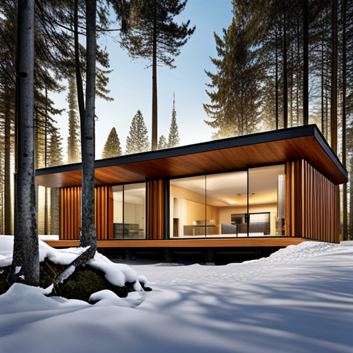 Prefab-Cottage-Designs-Ontario-Beautiful-Exterior-Design-During-Winter-in-Ontario-Forest