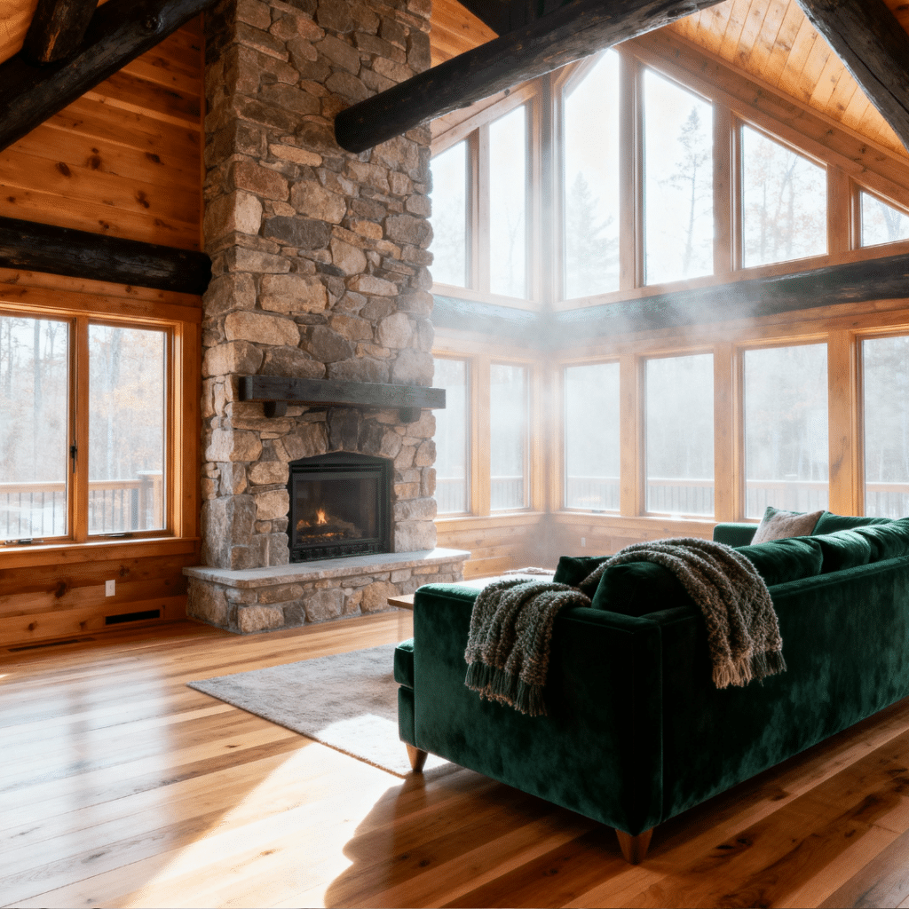 Cottage builder Ottawa interior showing an open-concept floor plan designed for year-round living