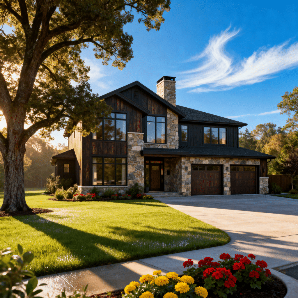 Modern prefab home with a garage by My Own Cottage in suburban Barrie, Ontario, showcasing premium modular construction and contemporary design.