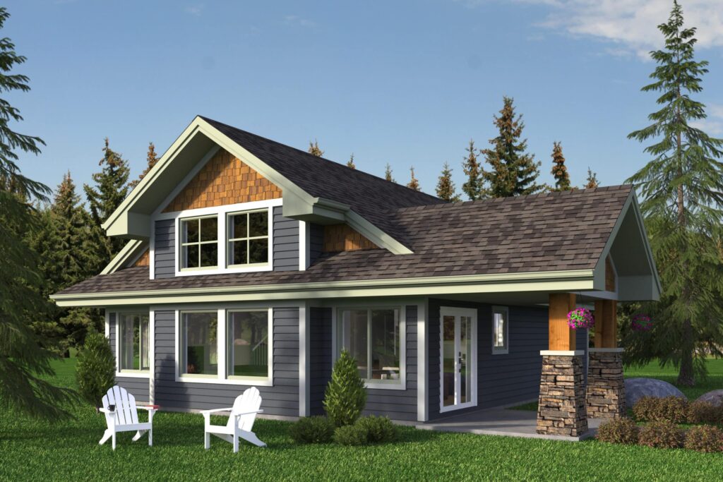 Prefab homes Huntsville Ontario Aspen 1207 square foot 2 bedroom 1 bathroom My Own Cottage modular home starting at CAD $419,500 suited to Huntsville town lot delivery on road-accessible serviced residential lot with municipal water and sewer 2026