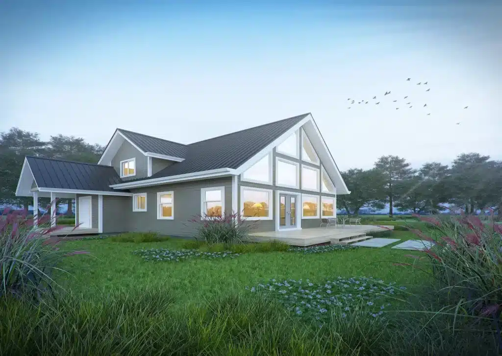 Prefab homes Huntsville Ontario Lily of the Valley 1752 square foot 3 bedroom 2 bathroom My Own Cottage modular home starting at CAD $519,500 suited to Huntsville town lot delivery on road-accessible serviced residential lot with municipal water and sewer 2026