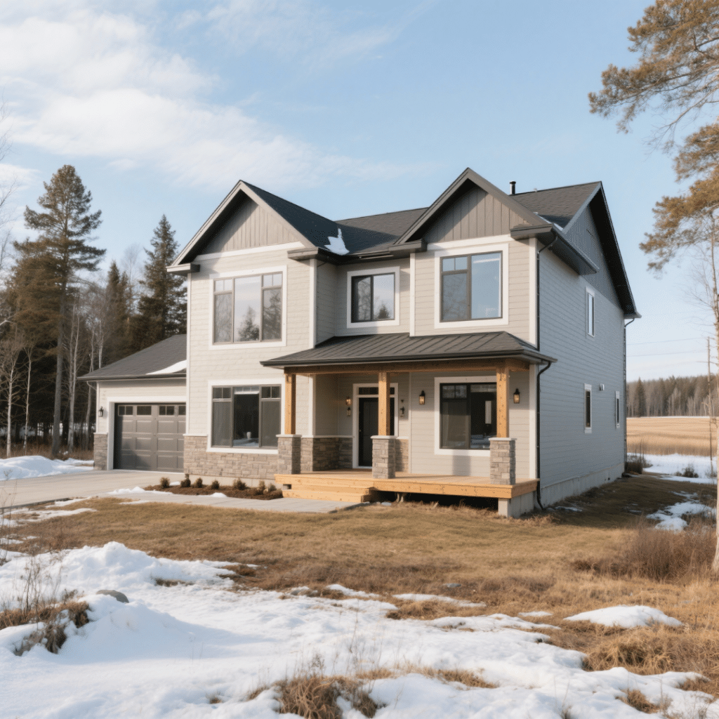 Luxury 2,200 sq ft modular home in Espanola, Ontario with modern design and snow-ready durability.