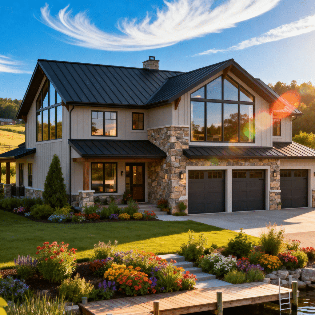 Luxury prefab home in Orillia, Ontario, by My Own Cottage Inc.—a waterfront residence with designer kitchen, spa bathroom, vaulted ceilings, and panoramic Lake Simcoe views.