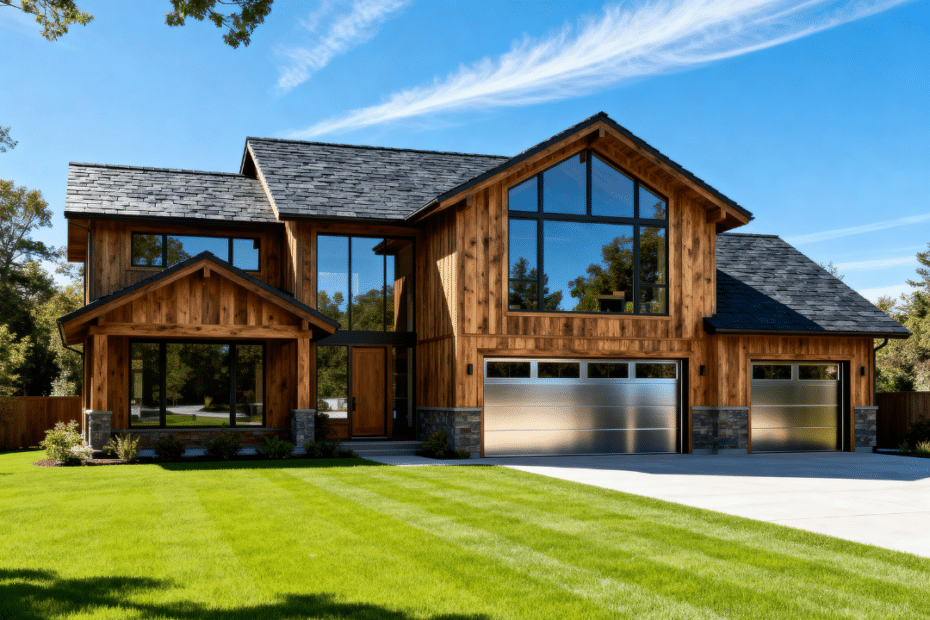 Beautiful stylish prefab home in Kawartha Lakes with garage by My Own Cottage, near a lake under blue skies
