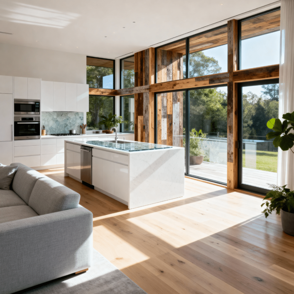 Modern luxury prefab home interior in Orillia, Ontario, by My Own Cottage Inc.—featuring open-concept design, energy-efficient windows, and sustainable materials for elegant, affordable living.