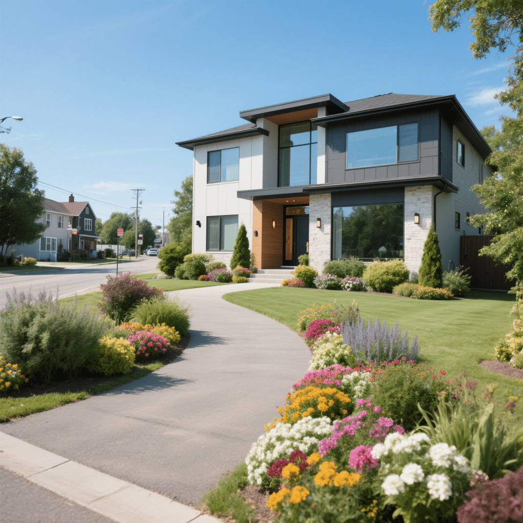 Modern prefab home in Kawartha Lakes Ontario with panoramic windows, wraparound porch, and energy-efficient design overlooking a lake