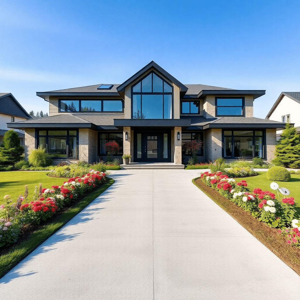 Luxury modern prefab home exterior in Hamilton showcasing stylish, affordable design with high-quality materials and energy-efficient features.