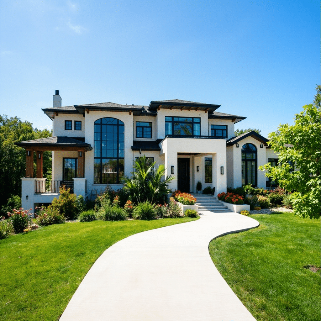 Luxury Net Zero–ready prefab home in London, Ontario with floor-to-ceiling windows, bespoke architecture, imported finishes, and designer interiors, showcasing high performance and energy savings of 50–80%.