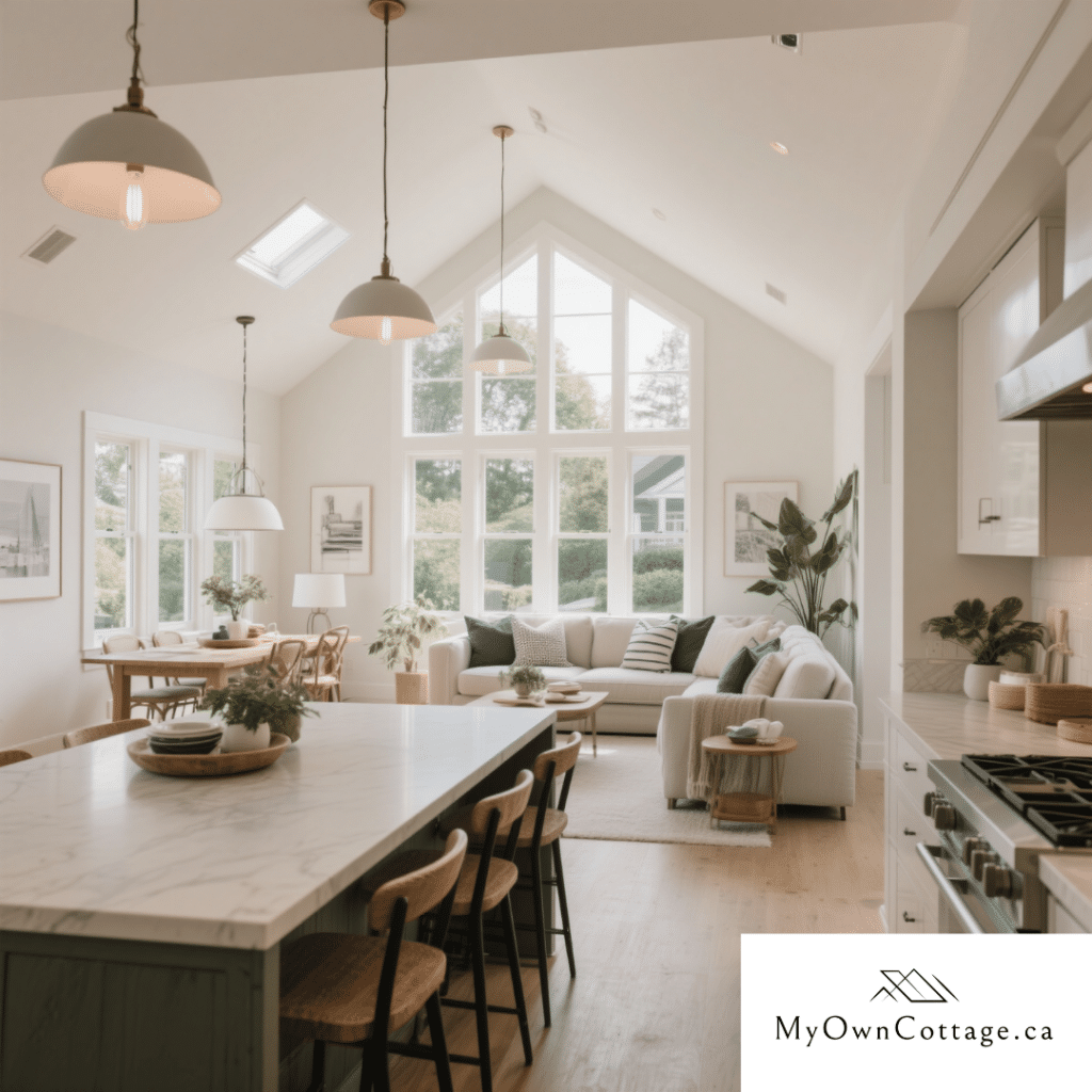 Beautiful interior of a budget-friendly prefab home in Markdale, Ontario, designed by My Own Cottage for first-time buyers, retirees, and young families.
