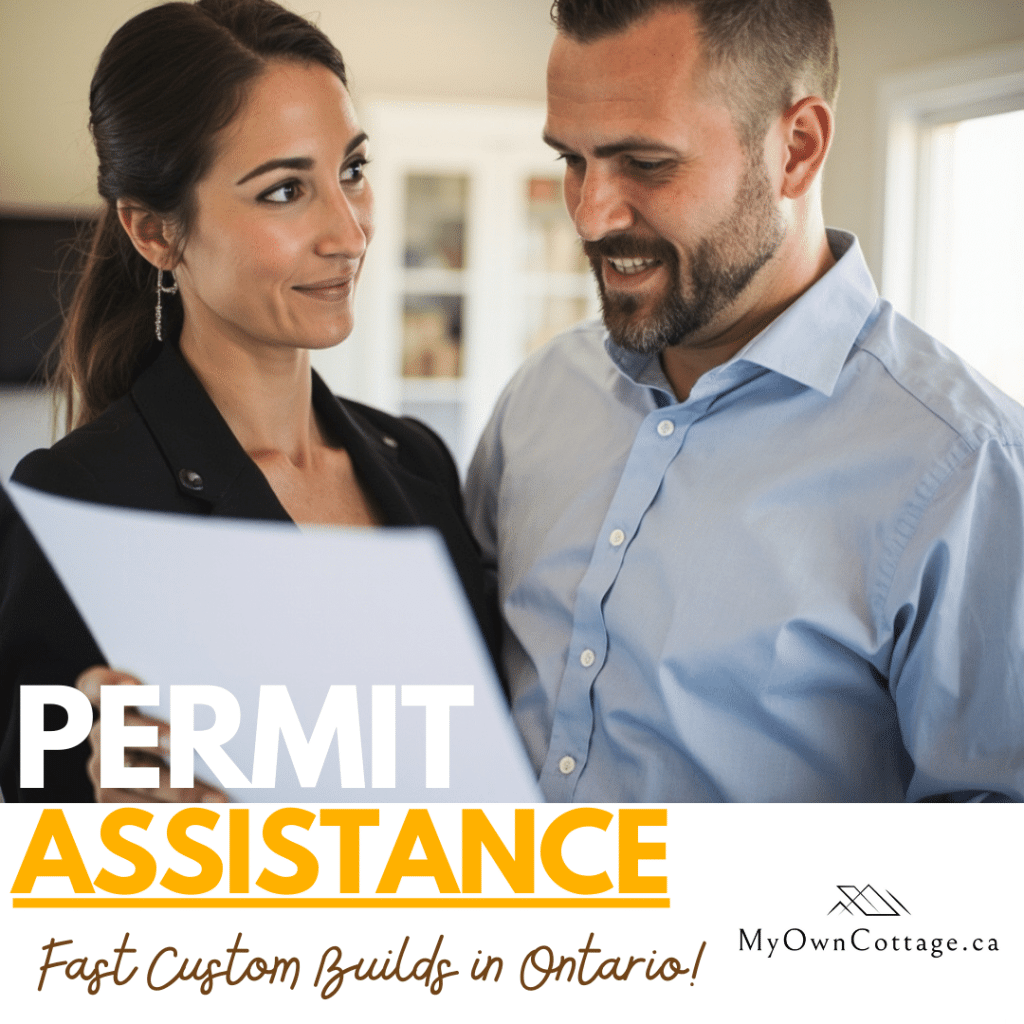 My Own Cottage consultant assisting a homebuyer with building permits at a local Ontario municipality office