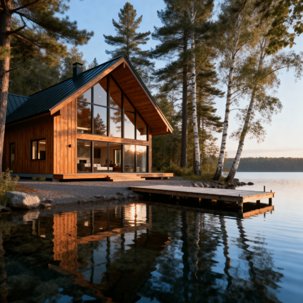 Custom lakefront cottage built by cottage builders in Kawartha Lakes, Ontario, showcasing quality craftsmanship and waterfront living