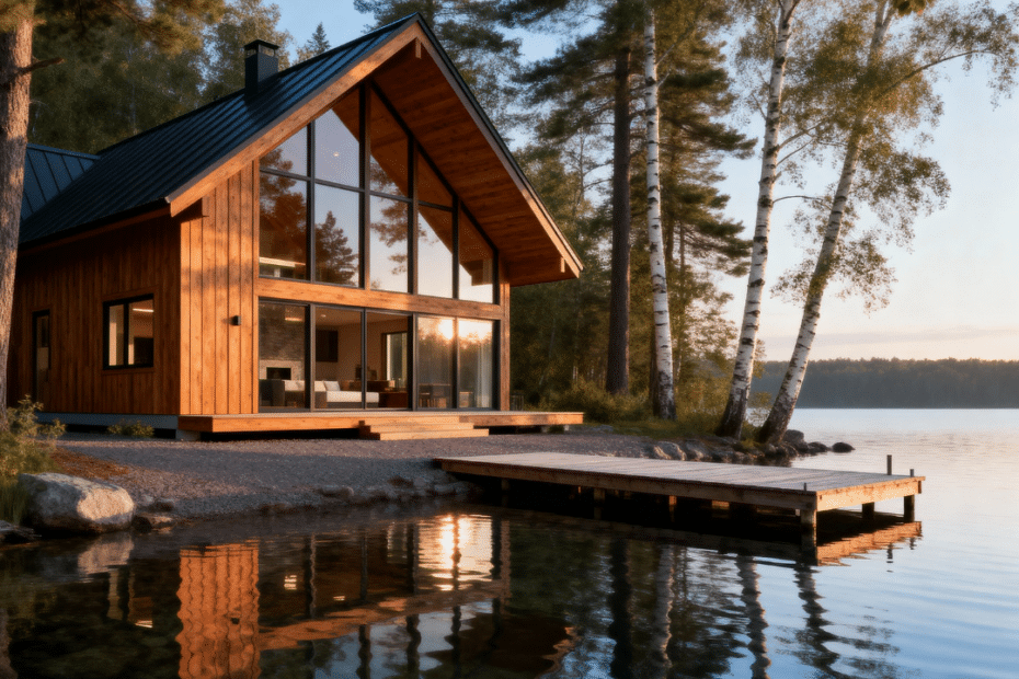 Custom lakefront cottage built by cottage builders in Kawartha Lakes, Ontario, showcasing quality craftsmanship and waterfront living