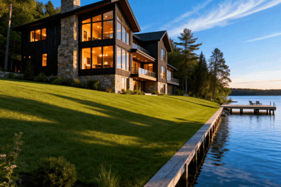 Custom waterfront home built by cottage builders in Kingston Ontario overlooking a lake in the Thousand Islands region