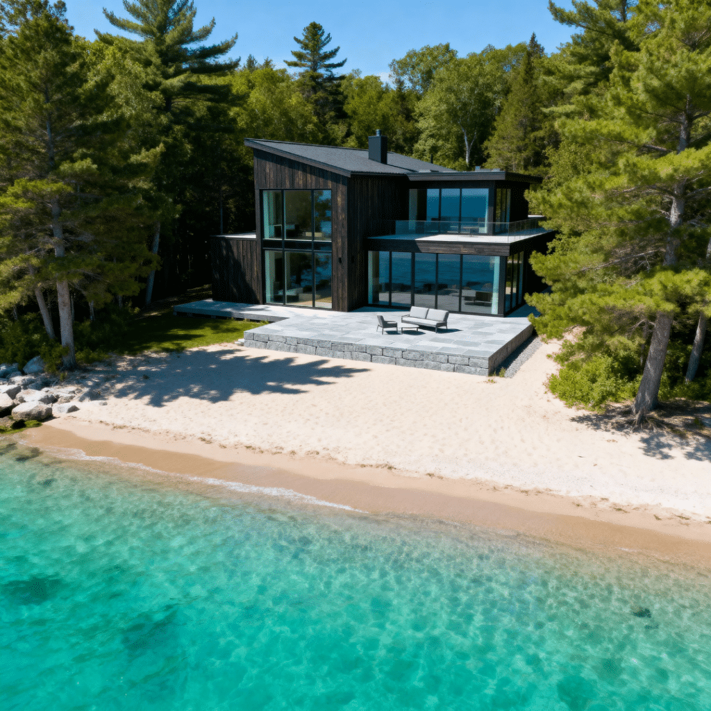 Custom waterfront cottage built by cottage builders in Parry Sound on Georgian Bay