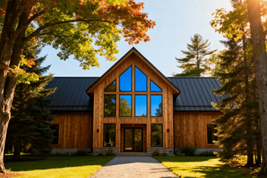 Modern lakefront cottage built by cottage builders in Sudbury, Ontario with energy-efficient design and Northern Ontario materials