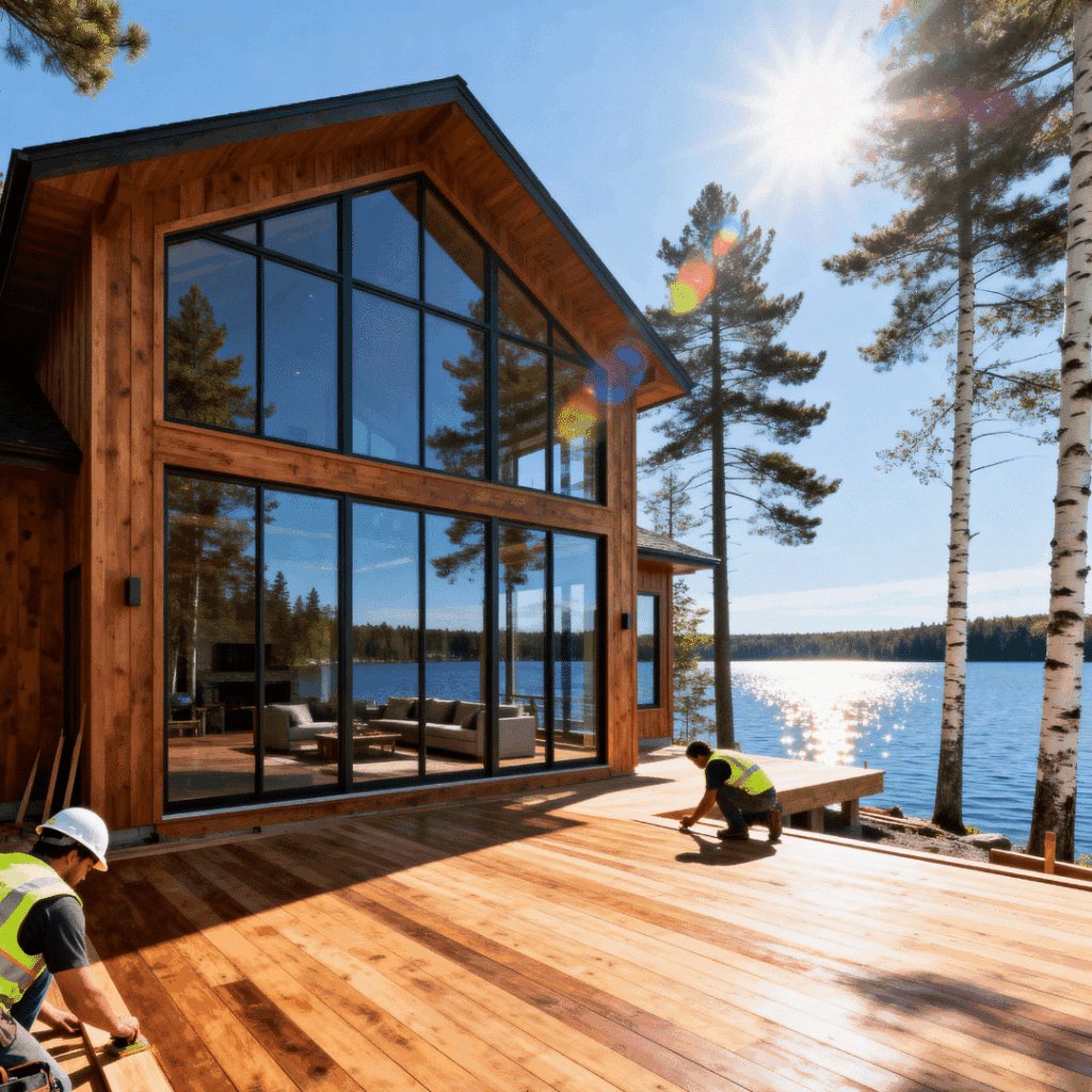 Custom waterfront cottage under construction in Kawartha Lakes by My Own Cottage, built to meet Ontario Building Code and shoreline regulations.