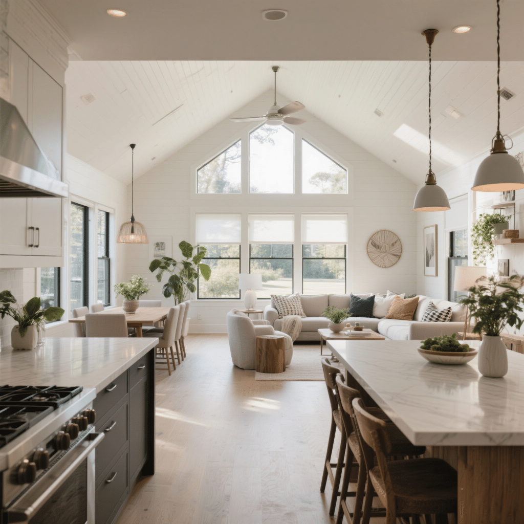 Interior of the Fox Den cottage home showing cozy modern design with warm finishes, reflecting satisfied homeowners in Ontario.