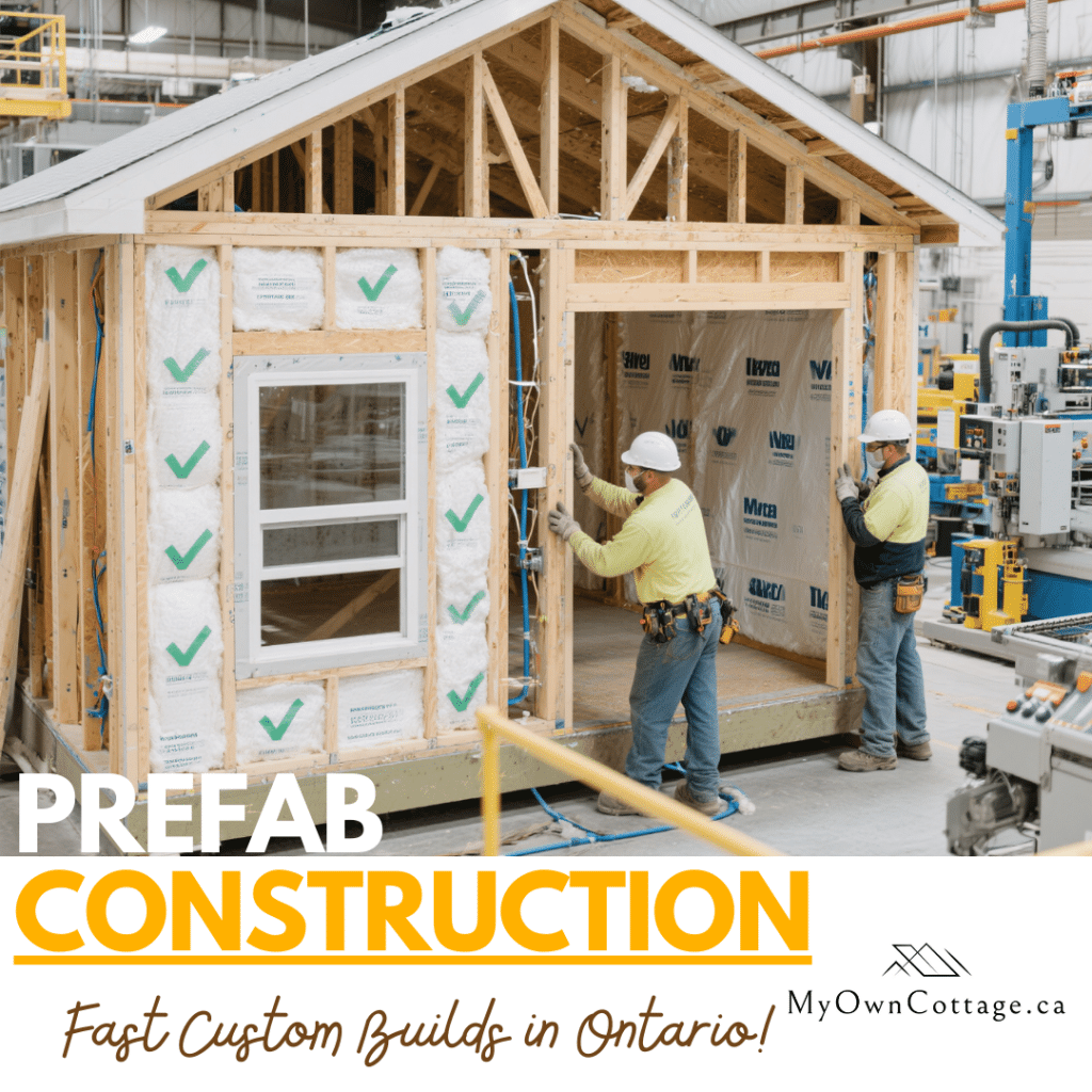 My Own Cottage prefab home under construction in a controlled Ontario factory environment.
