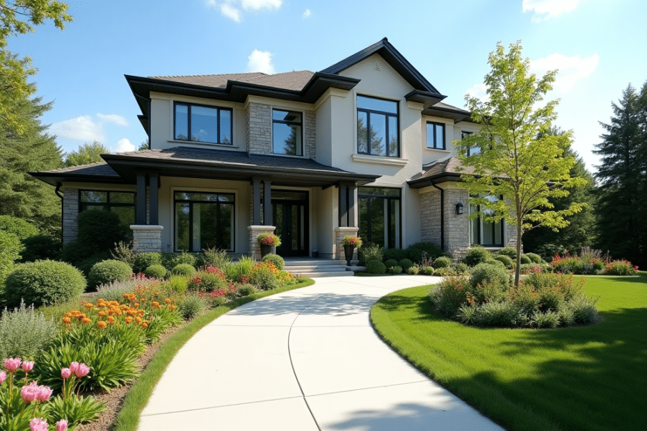 Luxury prefab home exterior in Ottawa with sleek, contemporary design and upscale finishes