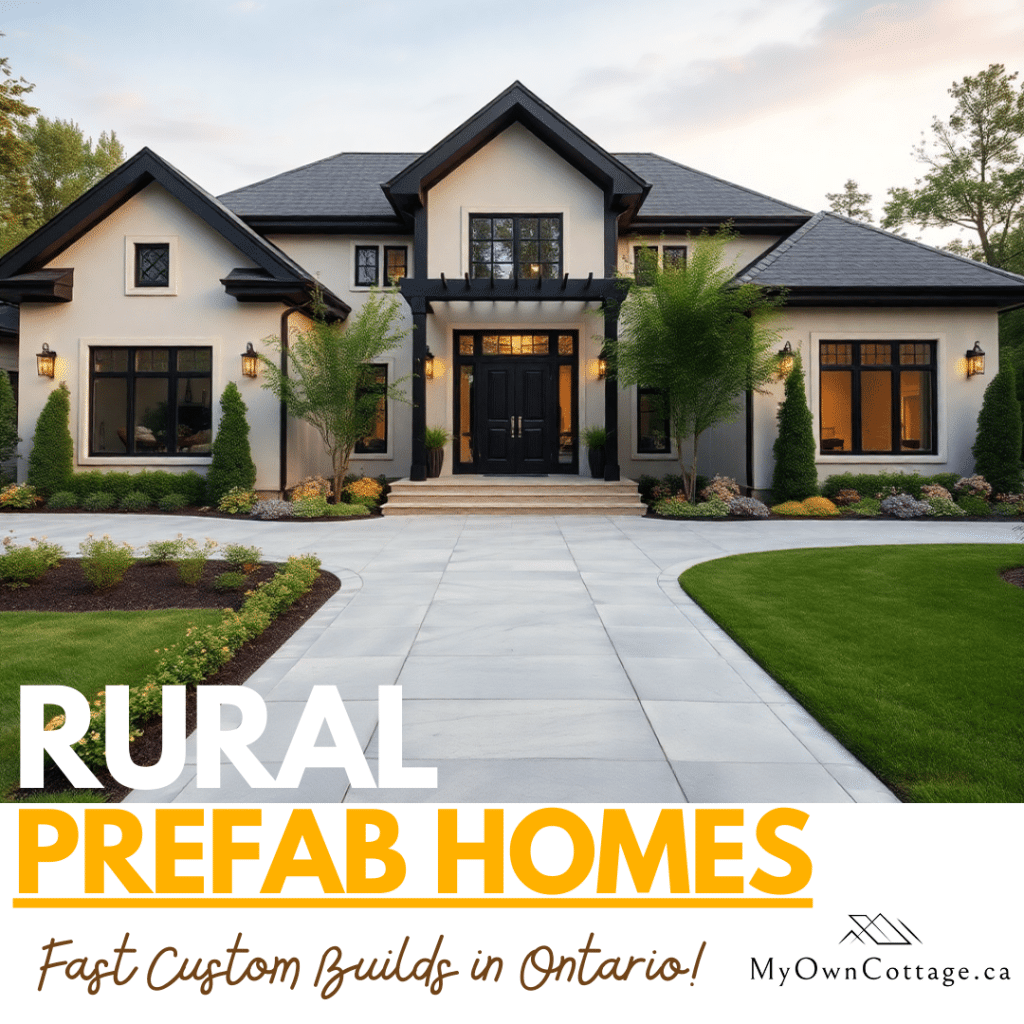 Rural prefab home build in Ontario by My Own Cottage, highlighting affordable prefab home costs and modern countryside living.