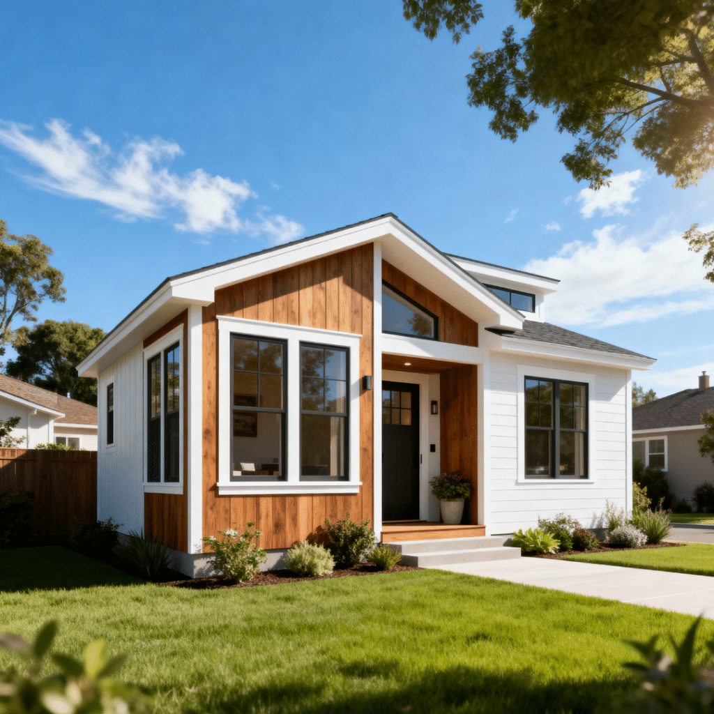 Luxury small prefab ADU in suburban Barrie Ontario built by My Own Cottage, illustrating zoning rules and regulations for secondary dwelling units.