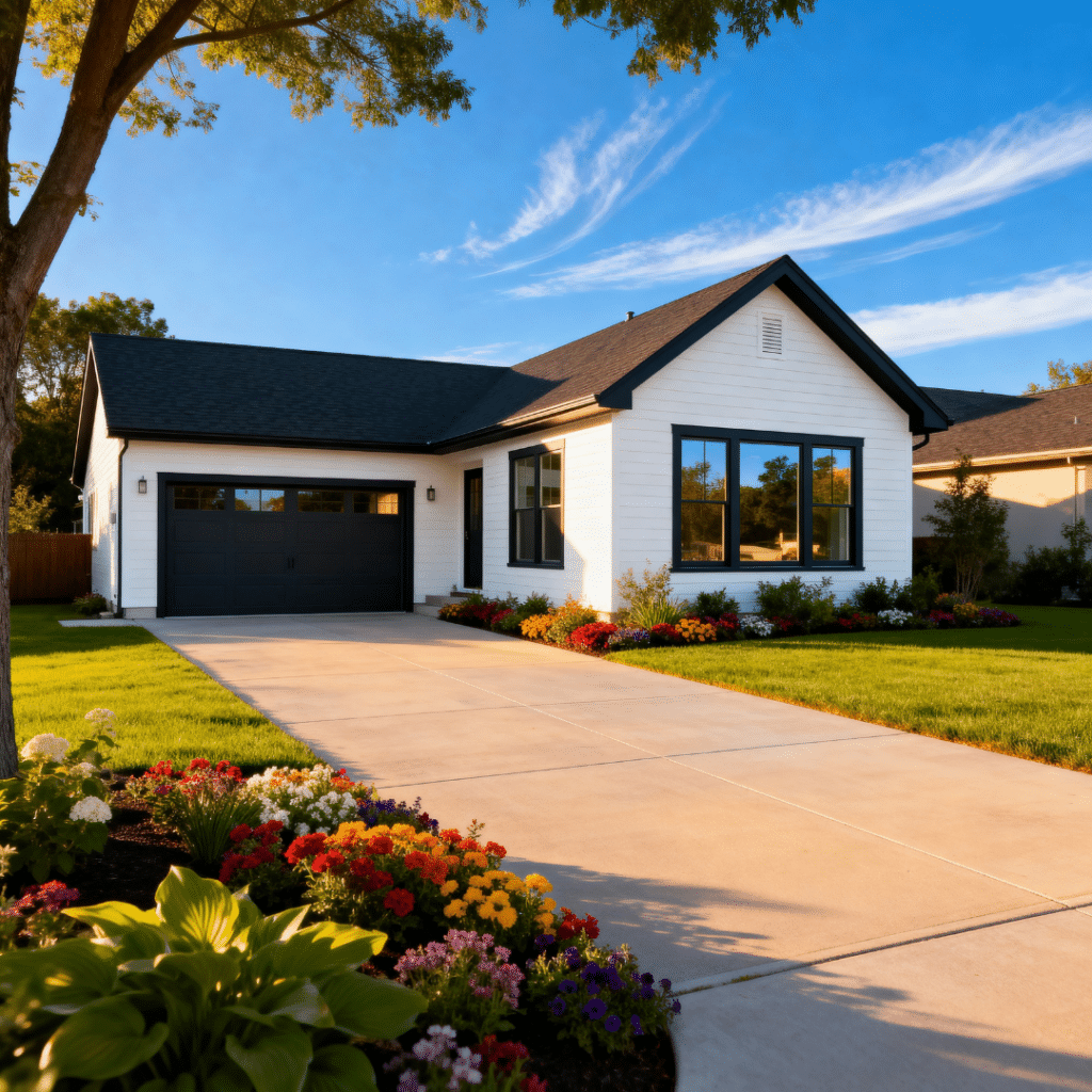Small prefab home with garage in suburban Barrie Ontario built by My Own Cottage, representing delivery zones across Barrie, Innisfil, Springwater, Oro-Medonte and nearby Simcoe County communities.