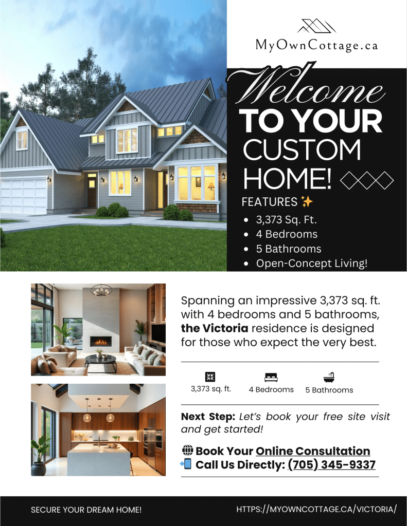 Victoria prefab home brochure cover showcasing luxury 4-bedroom, 5-bathroom modern residence by My Own Cottage