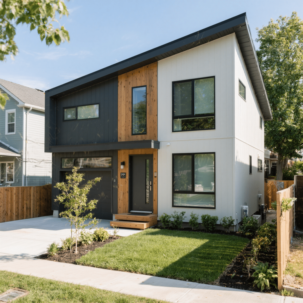 Two-storey modular home in Walkerville, Windsor built by My Own Cottage — 1,400 sq ft with modern exterior and custom design features