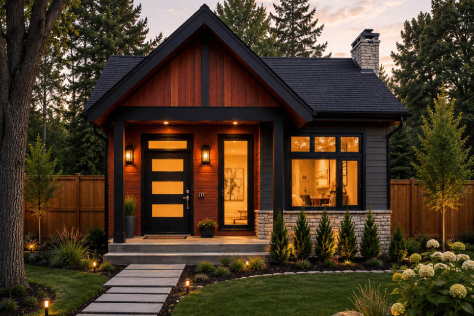 Prefab coach house Ottawa installation featuring a completed backyard garden suite with modern design, professional landscaping, and independent living space on a residential property.