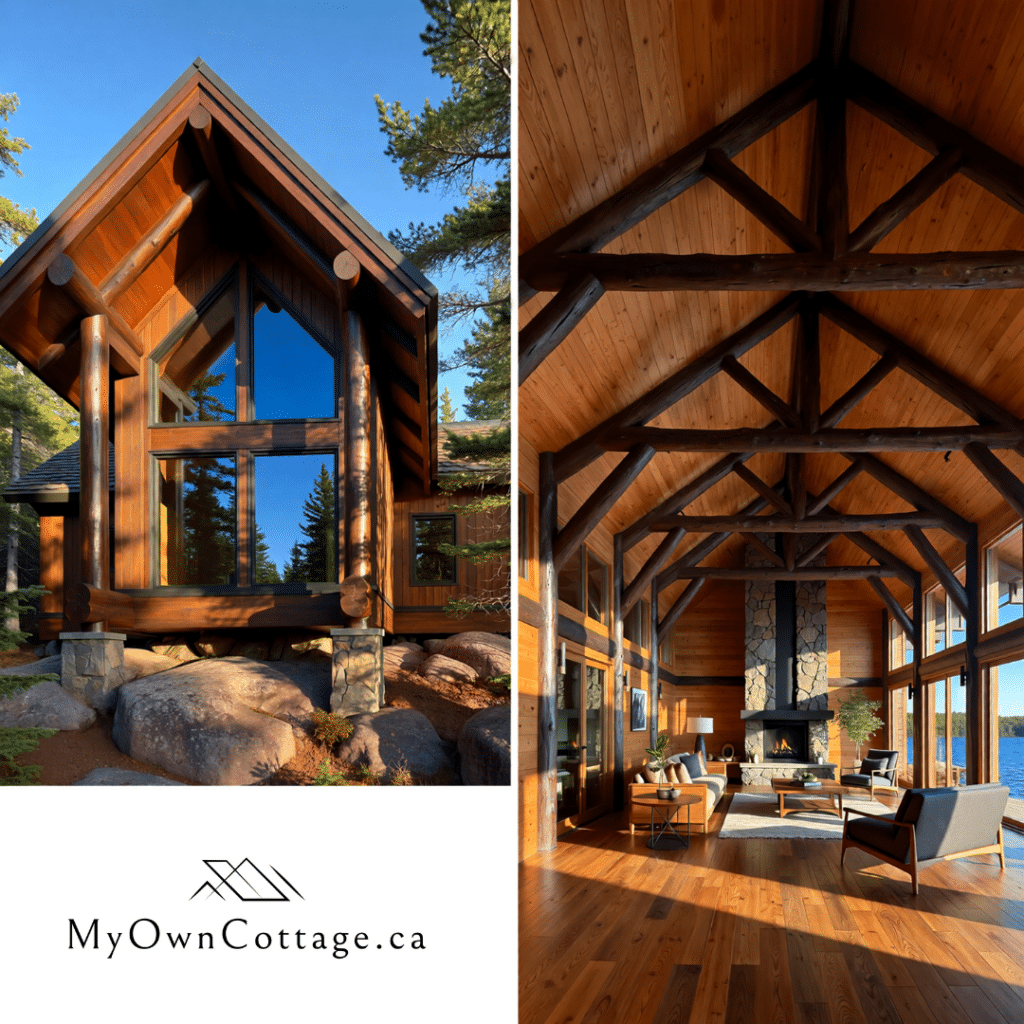 Affordable prefab homes Kawartha Lakes timberframe prefab home with exposed wood beams and custom design