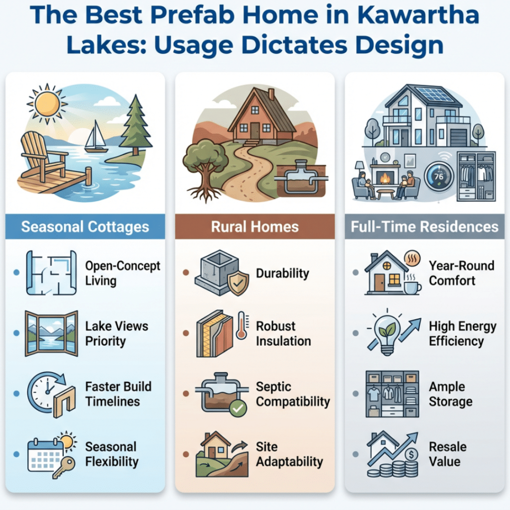 Best prefab homes in Kawartha Lakes compared by use case for cottages, rural homes, and full-time residences