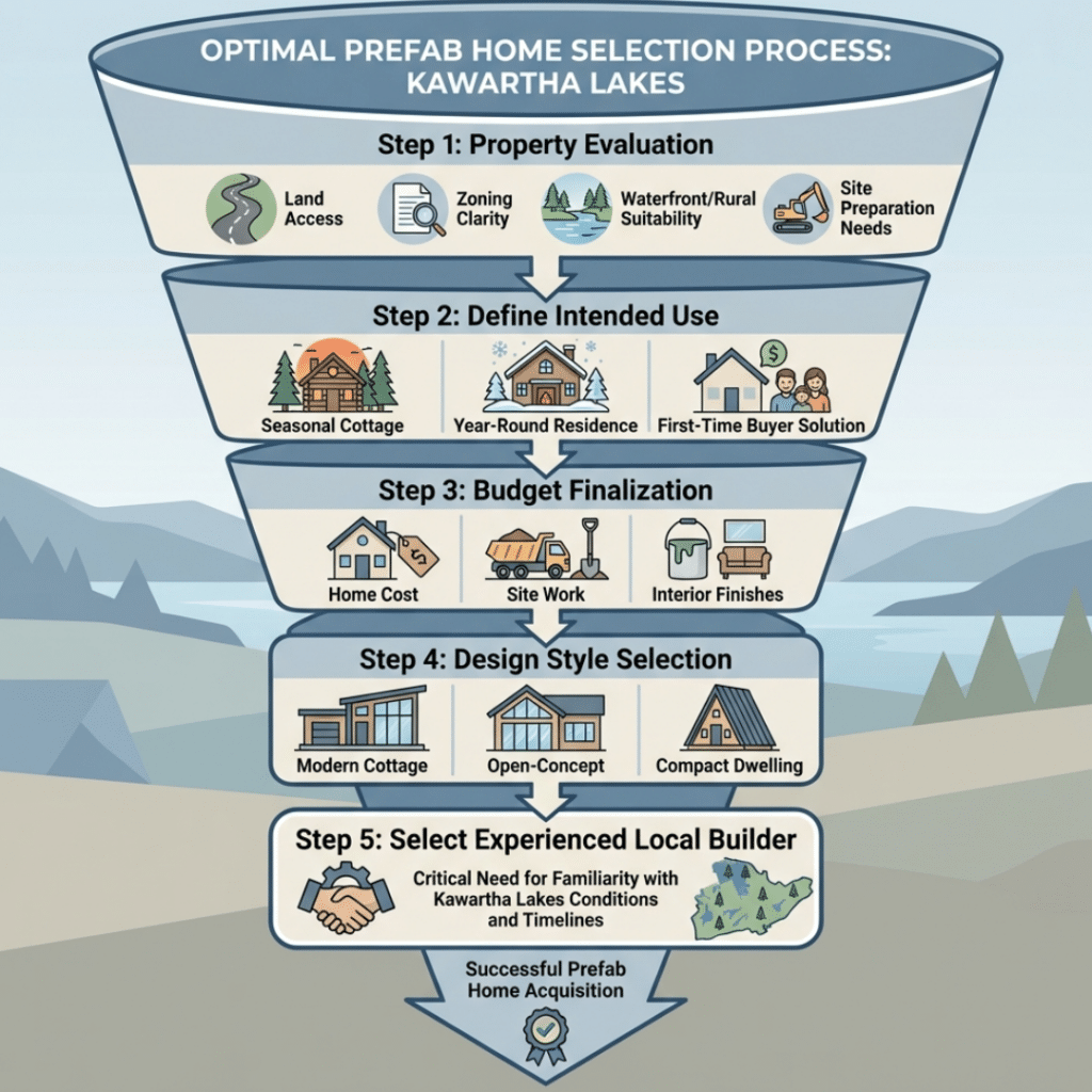 How to choose the best prefab home in Kawartha Lakes using a step-by-step decision funnel for cottages and year-round homes