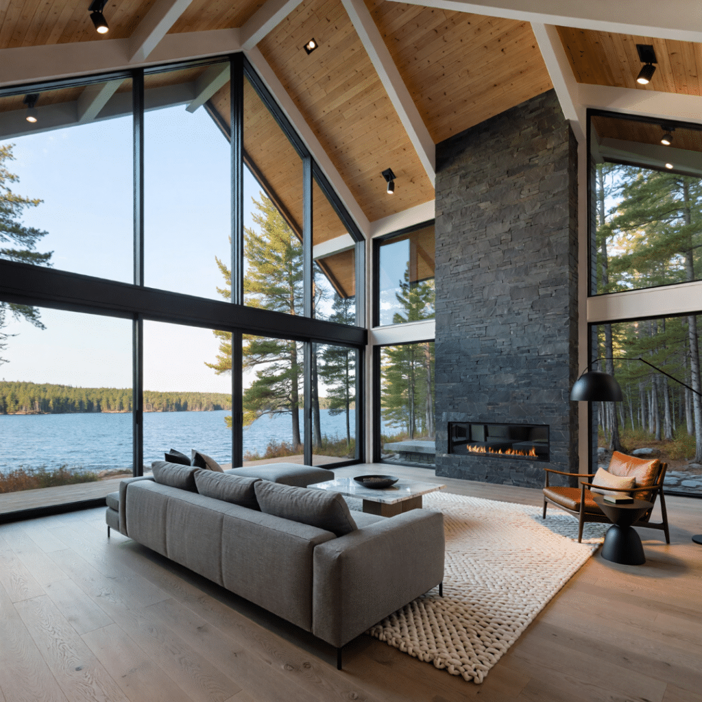 Open-concept interior layout in modern prefab homes in Kawartha Lakes designed for cottage and year-round living
