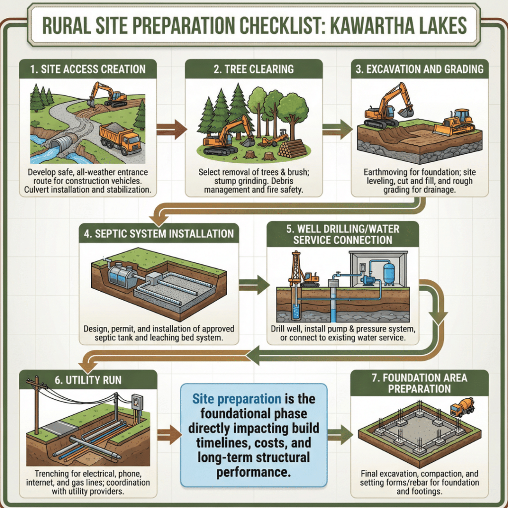 Site preparation steps for modern prefab homes in rural Kawartha Lakes properties