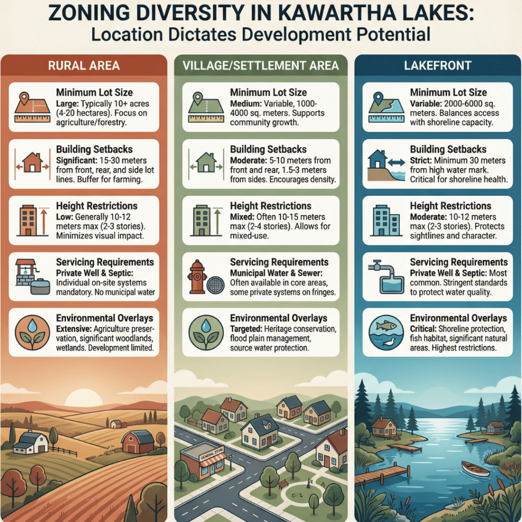 Zoning regulations for modern prefab homes in Kawartha Lakes across rural, village, and lakefront properties