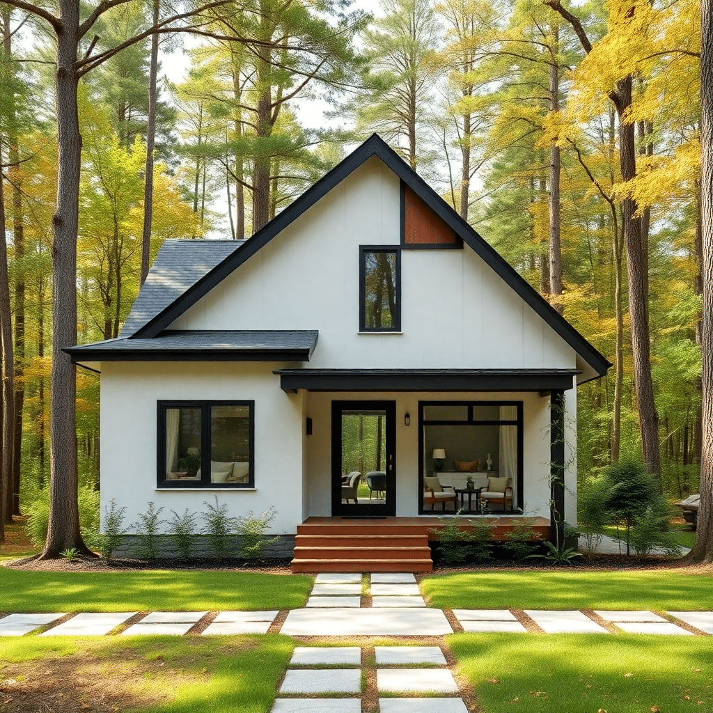 Small modern prefab home in Thunder Bay built with frost-protected foundation, steep-pitch roof for snow loads, and remote-access delivery in winter conditions.