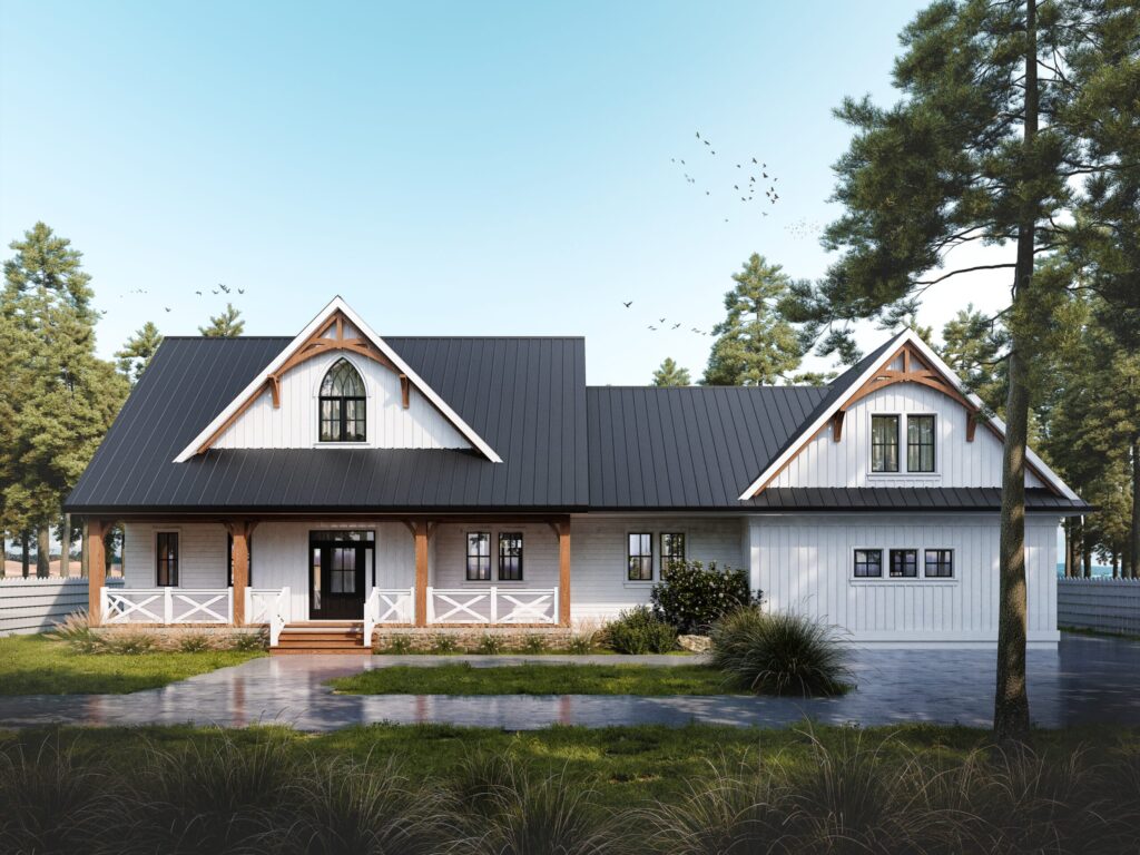 Luxury prefab cottage exterior — Prefab homes Muskoka prices Excelsior 2261 square foot 3 bedroom 3 bathroom My Own Cottage modular home starting at CAD $949,500 designed for Muskoka waterfront and road-accessible lot delivery on Canadian Shield terrain 2026