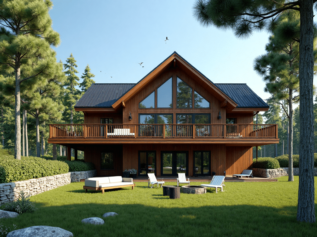 Modern large prefab cottage exterior — Prefab homes Muskoka prices Harbourside II 3008 square foot 3 bedroom 2 bathroom My Own Cottage modular home starting at CAD $579,500 designed for Muskoka waterfront and road-accessible lot delivery on Canadian Shield terrain 2026