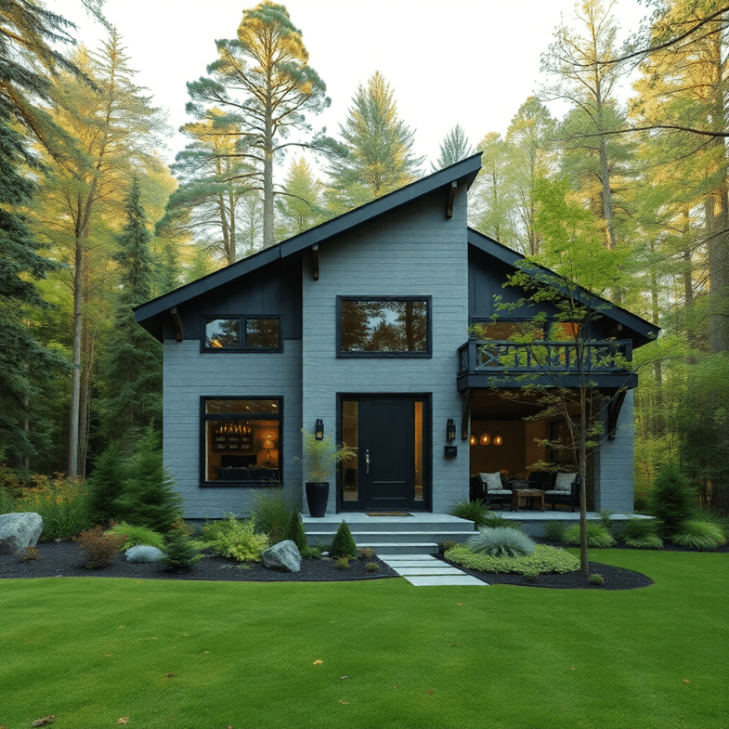 Stylish grey and black small prefab home in Sudbury assembled on-site with durable foundation and modern design.