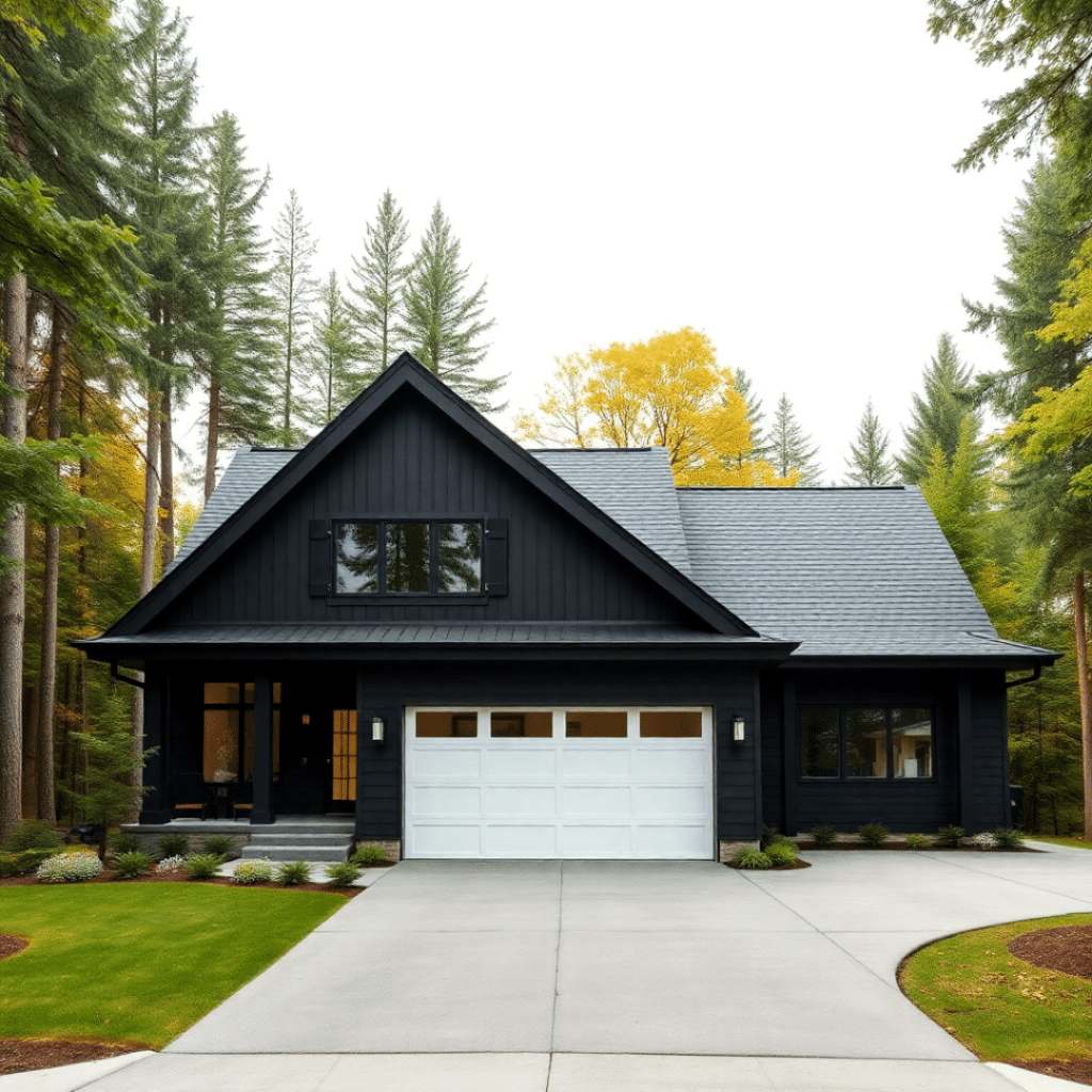 Stylish white and black small prefab home in Sudbury with garage built to Ontario Building Code and CSA A277 standards.