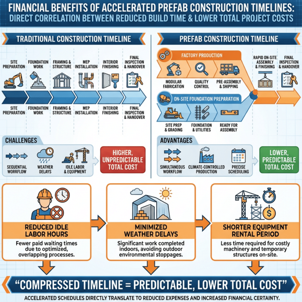 Affordable modern prefab homes price comparison in Canada showing how shorter prefab construction timelines reduce overall building costs