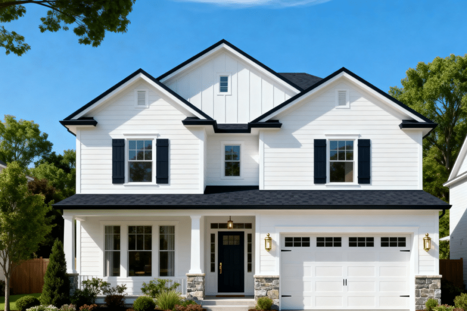 Recently built stylish suburban prefab home with garage by My Own Cottage in Barrie Ontario, fully compliant with local zoning regulations and Ontario Building Code requirements.